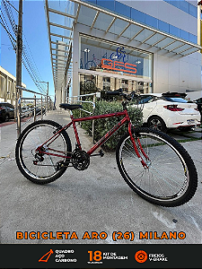 BICICLETA ARO (26) MASCULINA COR VERMELHA C/MARCHA 18V MARCA MILANO