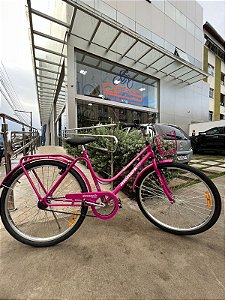 BICICLETA ARO (26) FEMININA COR ROSA FUCSIA S/MARCHA FREIO V-BRAKE ( A MÃO) MARCA MONARK BRISA