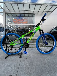 BICICLETA MTB FREERIDE ARO (26) PRO-X MANDRAKE KIT 24 VELOCIDADES FREIO DISC MECÂNICO COR VERDE/AZUL
