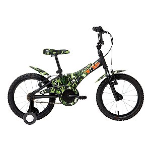 BICICLETA ARO (16) MASCULINA COR CAMUFLADA VERDE S/MARCHA FREIO V-BRAKE MARCA GROOVE