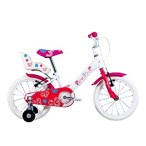 BICICLETA ARO (16) FEMININA COR BRANCO/ROSA S/MARCHA FREIO V-BRAKE MARCA GROOVE MY BIKE