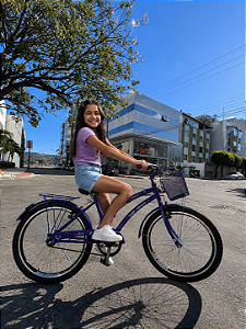 BICICLETA ARO (24) FEMININA VIOLETA S/MARCHA FREIO V-BRAKE MILANO AURA COM CESTA