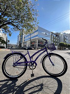 BICICLETA ARO (24) FEMININA VIOLETA S/MARCHA FREIO V-BRAKE MILANO AURA COM CESTA