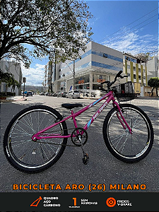 BICICLETA ARO (26) FEMININA COR PINK SEM MARCHA MARCA MILANO QUADRO REBAIXADO COM CESTA