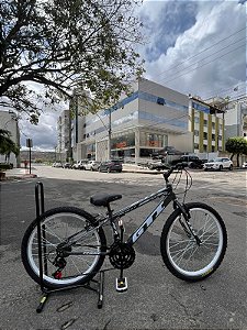 BICICLETA ARO (24) MASCULINA COR GRAFITE/BRANCO 21 VELOCIDADES FREIOS V-BRAKE GTI THOR