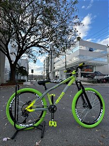 BICICLETA MTB FREERIDE ARO (26) VIKINGX TUFF X-35 CAMBIO 10 VELOCIDADES(1x10) FREIO DISC HIDRÁULICO COR GRAFITE/NEON