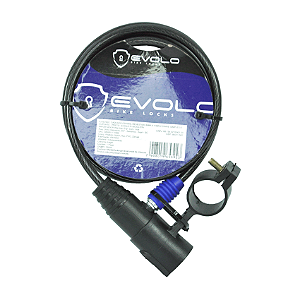 CADEADO PARA BICICLETA EVOLO ESPIRAL REVESTIDO 1.5M X 6MM COM CHAVE SIMPLES E SUPORTE