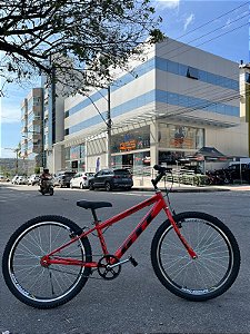 BICICLETA ARO (24) MASCULINA COR VERMELHA S/ MARCHA FREIOS V-BRAKE GTI THOR