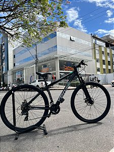 BICICLETA MTB ARO (29) VENZO 24VELOCIDADES (3X8) FREIO DISC MECÂNICO TAMANHO 17 (M) COR PRETO/VERDE AQUA
