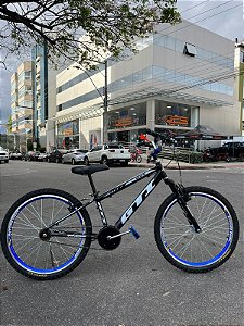 BICICLETA ARO (24) MASCULINA GTI THOR  S/ MARCHA FREIOS V-BRAKE E SUSPENSÃO DIANTEIRA COR PRETA/AZUL
