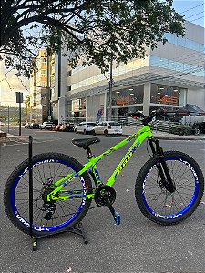 BICICLETA MTB FREERIDE ARO (26) PRO-X MANDRAKE KIT 24 VELOCIDADES (3X8) FREIO DISC MECÂNICO COR VERDE/AZUL
