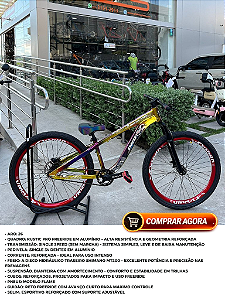 BICICLETA MTB FREERIDE ARO (26) RUSTIC PRO SEM MARCHA FREIO DISC HIDRÁULICO TRASEIRO COR CAMALEAO/VERMELHO