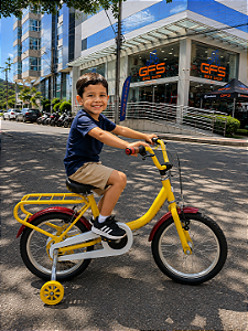 BICICLETA ARO (16) MASCULINA TIPO MONARETA S/MARCHA VERMELHA/AMARELA