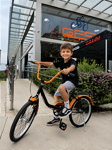 BICICLETA ARO (20) FEMININA/MASCULINA COR PRETO/LARANJA S/MARCHA MARCA TIPO MONARETA