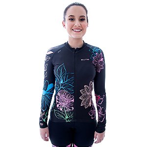 CAMISA CICLISMO FEMININA ELITE MANGA LONGA PRETO TAMANHO M