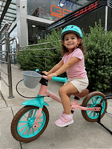BICICLETA ARO (12) FEMININA BALANCE (EQUILIBRIO) BIKE LOVE ROSA/VERDE AGUA