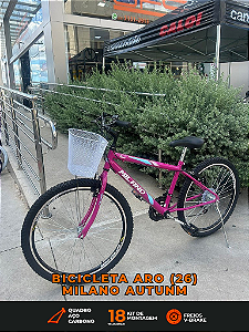 BICICLETA ARO (26) FEMININA COR PINK C/MARCHA 18V MARCA MILANO AUTUNM REBAIXADO