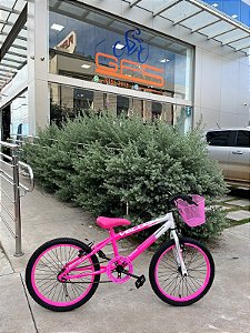 BICICLETA ARO (20) FEMININA COR ROSA/BRANCO S/MARCHA FREIO V-BRAKE MARCA VELOOH