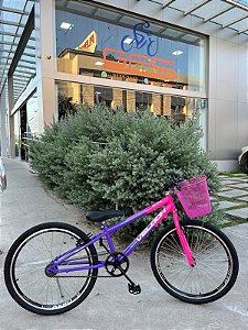 BICICLETA ARO (24) FEMININA COR LILAS/ROSA S/MARCHA FREIO V-BRAKE MARCA VELOOH