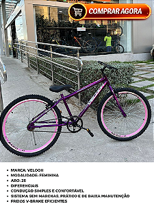 BICICLETA ARO (26) FEMININA COR LILAS S/MARCHA FREIO V-BRAKE MARCA VELOOH