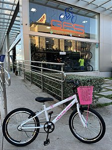 BICICLETA ARO (20) FEMININA COR BANCA S/ MARCHA FREIO V-BRAKE COM CESTA MILANO FAST