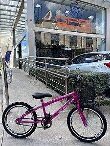 BICICLETA ARO (20) FEMININA COR PINK S/ MARCHA FREIO V-BRAKE COM CESTA MILANO FAST