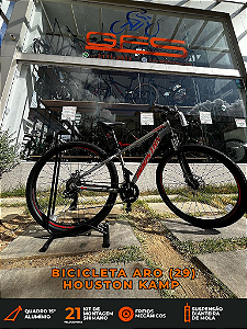 BICICLETA MTB ARO (29) HOUSTON KAMP CÂMBIO SHIMANO 21VELOCIDADES (3X7) FREIO DISC MECÂNICO TAMANHO 15 (P) INOX/VERMELHO