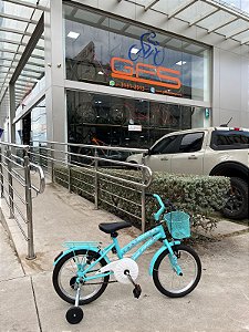 BICICLETA ARO (16) FEMININA AZUL TURQUEZA S/MARCHA FREIO V-BRAKE MILANO AURA
