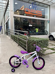 BICICLETA ARO (16) FEMININA COR BRANCA/LILAS S/MARCHA FREIO V-BRAKE MARCA VELOOH BABY