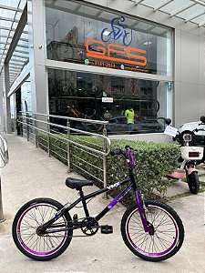 BICICLETA ARO (20) MASCULINA COR PRETO/VIOLETA S/MARCHA FREIO V-BRAKE MARCA VELOOH CROSS