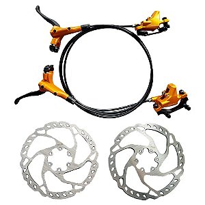 FREIO A DISCO HIDRAULICO DRANTEIRO E TRASEIRO COM ROTOR DOURADO