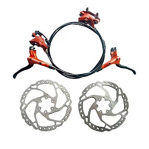 FREIO A DISCO HIDRAULICO DRANTEIRO E TRASEIRO COM ROTOR VERMELHO