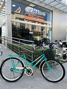 BICICLETA ARO (26) FEMININA COR VERDE/BEGE S/MARCHA FREIO V/BRAKE (A MÃO) E FREIO CONTRAPEDAL MARCA ATTACK TROPYMAX