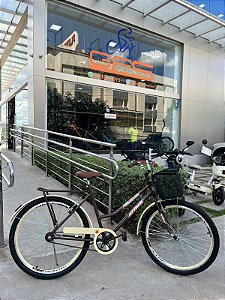 BICICLETA ARO (26) FEMININA COR MARRON/BEGE S/MARCHA FREIO V/BRAKE (A MÃO) E FREIO CONTRAPEDAL MARCA ATTACK TROPYMAX