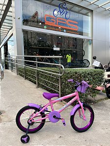 BICICLETA ARO (16) FEMININA COR ROSA/LILAS S/MARCHA FREIO V-BRAKE MARCA VELOOH BABY