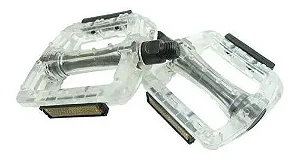 PAR DE PEDAL PLATAFORMA 9/16 ESFERADO ACRÍLICO COM REFLETOR TRANSPARENTE (EIXO GROSSO)