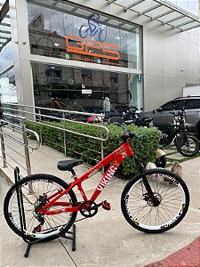 BICICLETA MTB FREERIDE ARO (26) VIKINGX TUFF X-25 CAMBIO 7VELOCIDADES (1X7) FREIO DISCO MECÂNICO COR VERMELHA