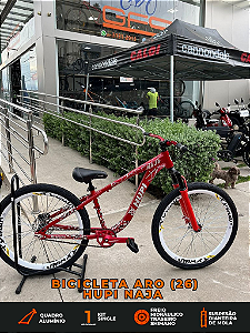 BICICLETA MTB FREERIDE ARO (26) HUPI NAJA KIT SINGLE S/MARCHA FREIO DISC HIDRÁULICO TRASEIRO SHIMANO COR VERMELHO/BRANCO