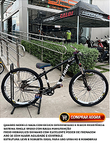 BICICLETA MTB FREERIDE ARO (26) HUPI NAJA KIT SINGLE S/ MARCHA FREIO DISC HIDRÁULICO TRASEIRO SHIMANO COR PRETO/BRANCO