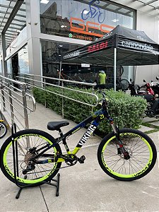 BICICLETA MTB FREERIDE ARO (26) VIKINGX TUFF X-25 CAMBIO 8 VELOCIDADES (1x8) FREIO DISC HIDRÁULICO COR PRETO/BRANCO/NEON