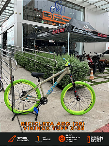 BICICLETA MTB FREERIDE ARO (26) VIKINGX TUFF-38 KIT SINGLE (S/MARCHA) FREIO DISC HIDRÁULICO TRASEIRO MT200 COR OLIVA