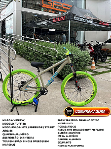 BICICLETA MTB FREERIDE ARO (26) VIKINGX TUFF-38 KIT SINGLE (S/MARCHA) FREIO DISC HIDRÁULICO TRASEIRO MT200 COR OLIVA