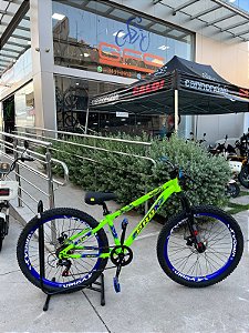 BICICLETA MTB FREERIDE ARO (26) PRO-X MANDRAKE KIT 7 VELOCIDADES (1X7) FREIO DISC MECÂNICO COR VERDE/AZUL