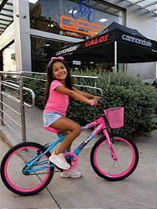 BICICLETA ARO (20) FEMININA COR AZUL E ROSA S/MARCHA FREIO V-BRAKE COM CESTA MARCA VELOOH