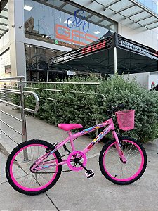 BICICLETA ARO (20) FEMININA COR ROSA CLARO S/MARCHA FREIO V-BRAKE COM CESTA MARCA VELOOH