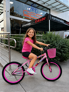 BICICLETA ARO (20) FEMININA COR ROSA CLARO S/MARCHA FREIO V-BRAKE COM CESTA MARCA VELOOH