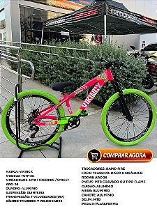 BICICLETA MTB FREERIDE ARO (26) VIKINGX TUFF-25 KIT 7 VELOCIDADES FREIO DISC HIDRÁULICO TRASEIRO COR ROSA/VERDE LIMÃO
