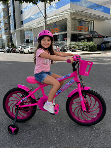 BICICLETA ARO (16) FEMININA COR ROSA PINK S/MARCHA FREIO V-BRAKE COM CESTA MARCA VELOOH