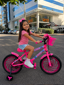 BICICLETA ARO (16) FEMININA COR ROSA PINK S/MARCHA FREIO V-BRAKE COM CESTA MARCA VELOOH