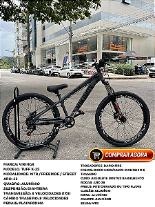 BICICLETA MTB FREERIDE ARO (26) VIKINGX TUFF-X25 CAMBIO 8 VELOCIDADES (1X8) FREIO DISC HIDRAULICO COR GRAFITE
